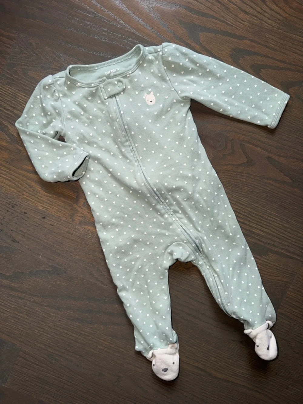 Carter’s Mint Green Polka Dot 2-Way Zip Cotton Sleep & Play Pajamas | 9M